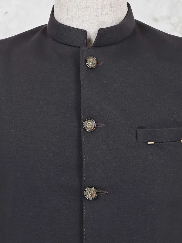 Dark grey color terry rayon jodhpuri blazer