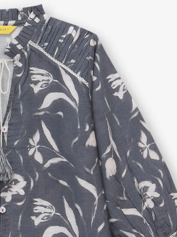 Dark grey cotton printed tunic top for casual