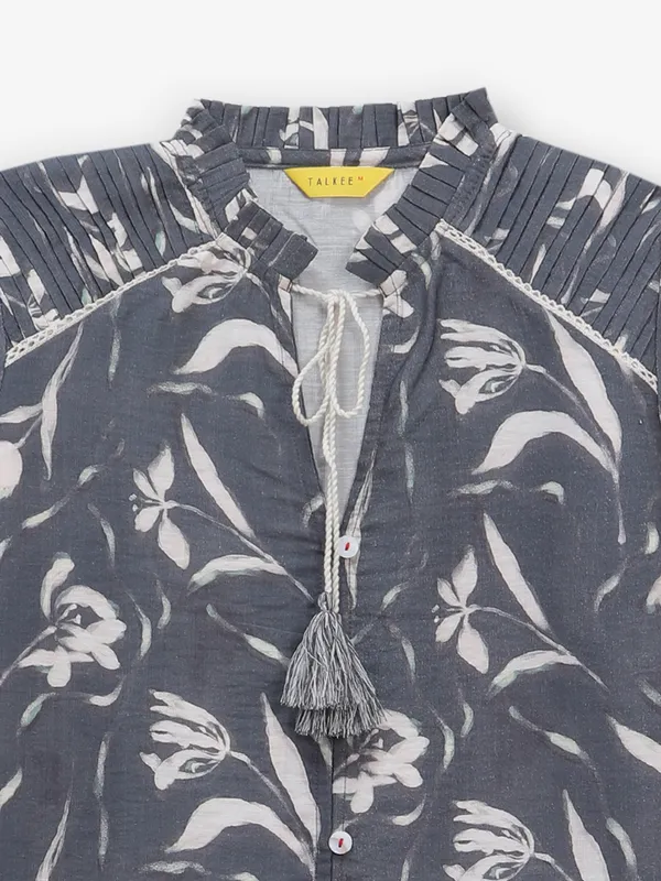 Dark grey cotton printed tunic top for casual