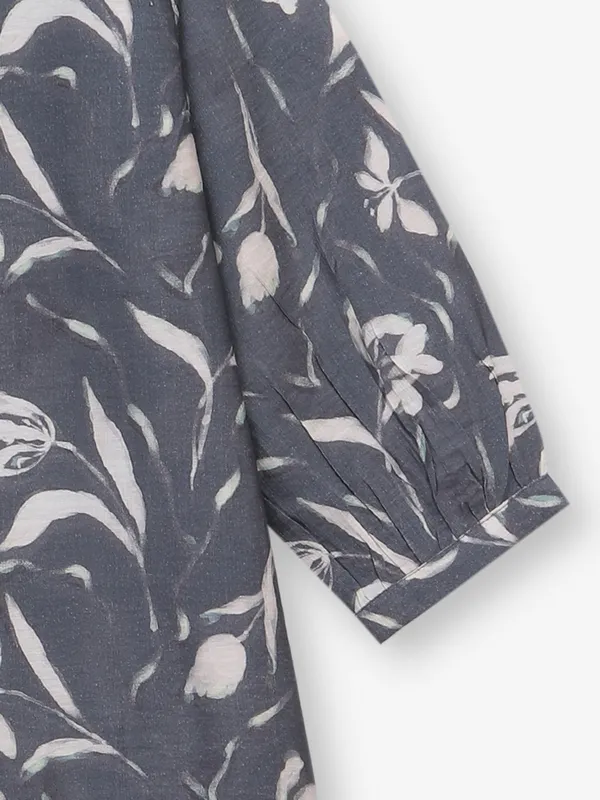 Dark grey cotton printed tunic top for casual