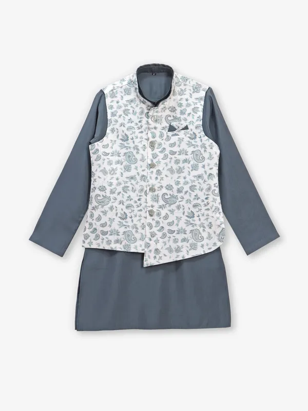 Dark grey cotton silk waistcoat set for boys