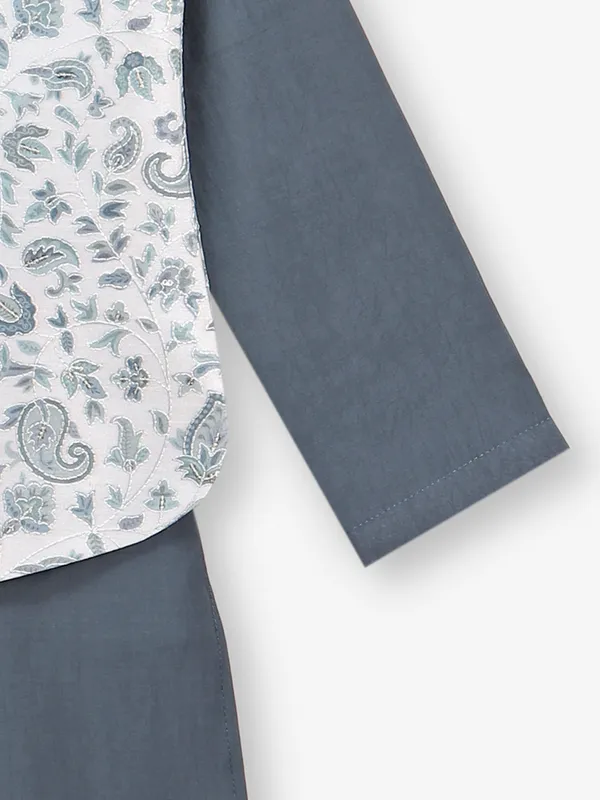Dark grey cotton silk waistcoat set for boys