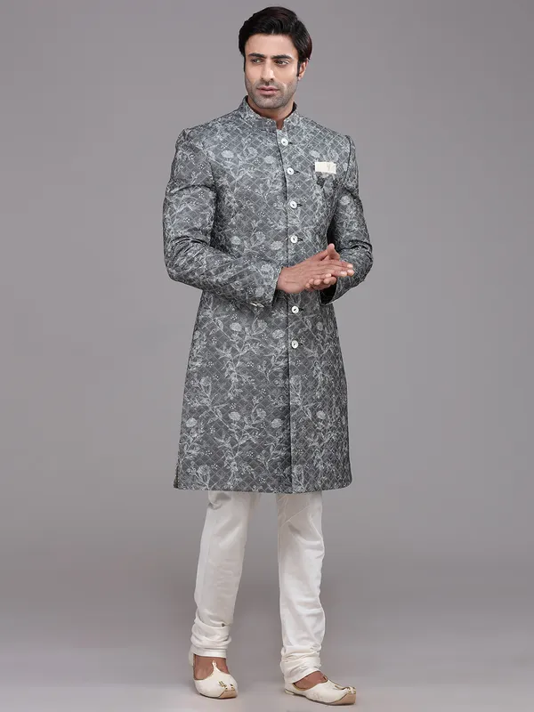 Dark grey georgette indo western with churidar