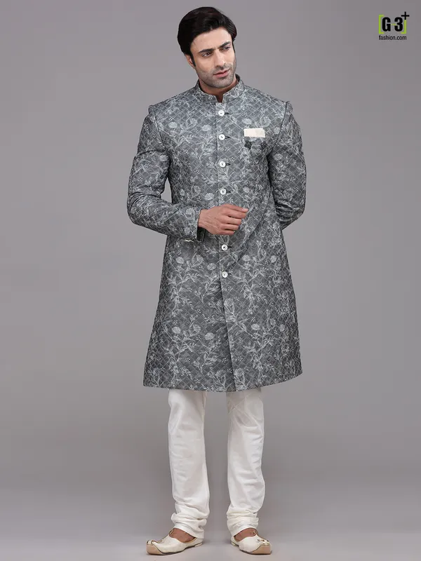 Dark grey georgette indo western with churidar