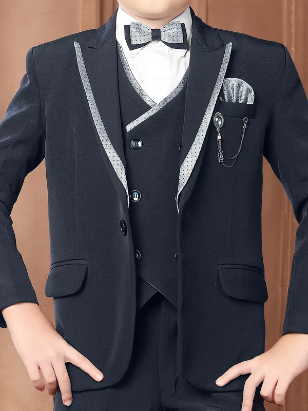 Dark Grey partywear terry rayon coat suit for little boys