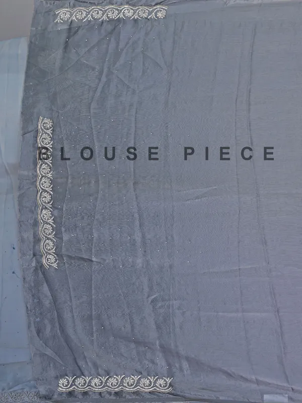 Dark grey semi tissue silk saree with diamond zardosi design