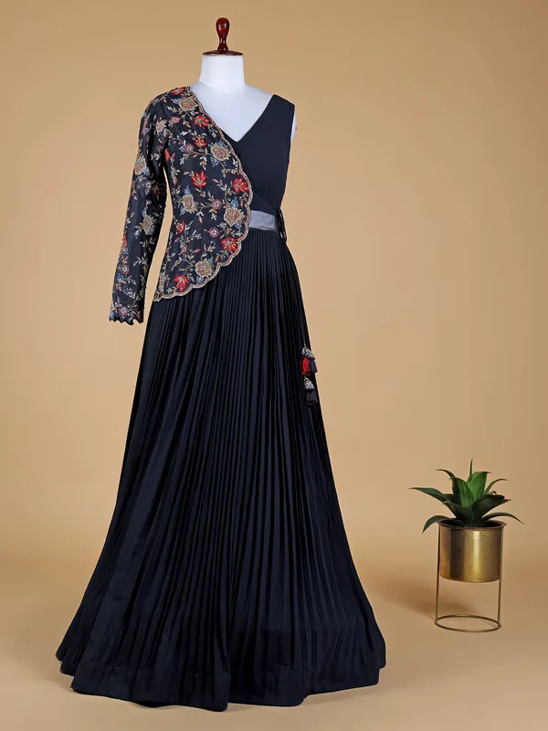 Dark navy georgette designer gown