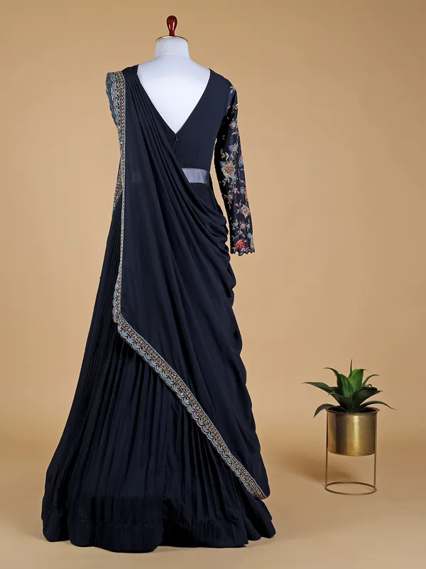Dark navy georgette designer gown