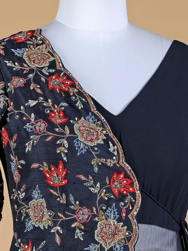 Dark navy georgette designer gown