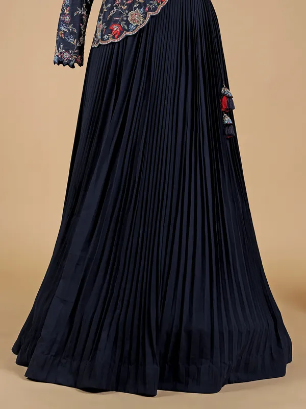 Dark navy georgette designer gown