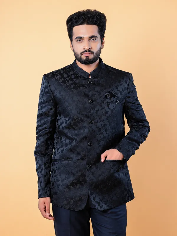 Dark navy textured jodhpuri blazer