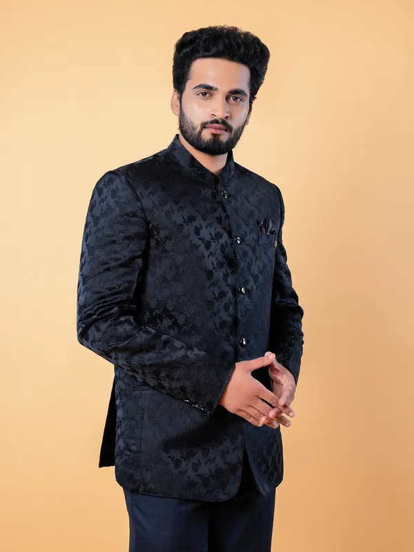 Dark navy textured jodhpuri blazer