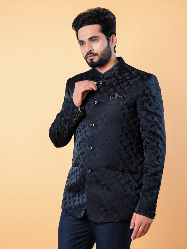 Dark navy textured jodhpuri blazer
