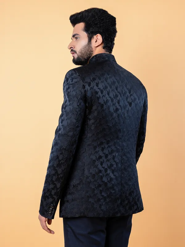 Dark navy textured jodhpuri blazer