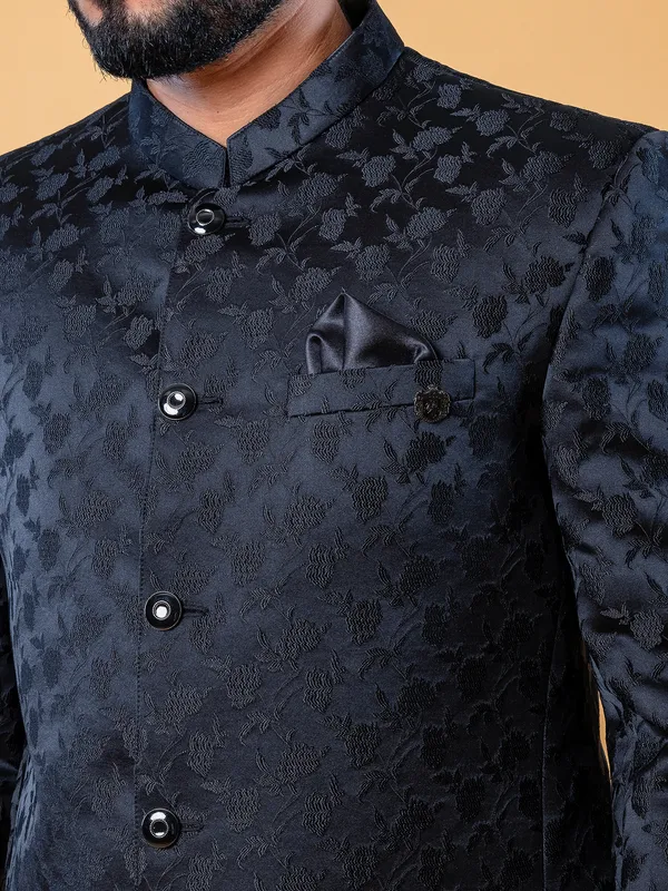 Dark navy textured jodhpuri blazer