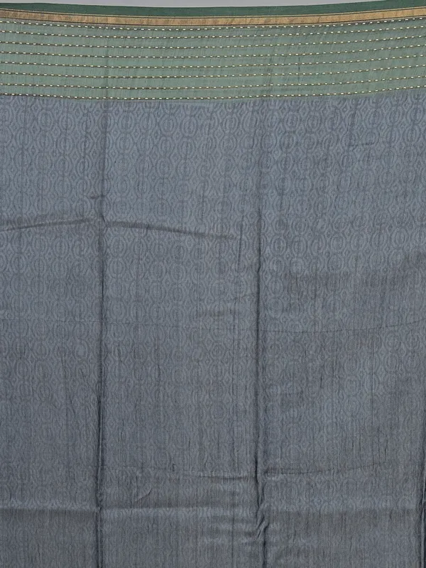 Dark olive semi cotton saree with thread work