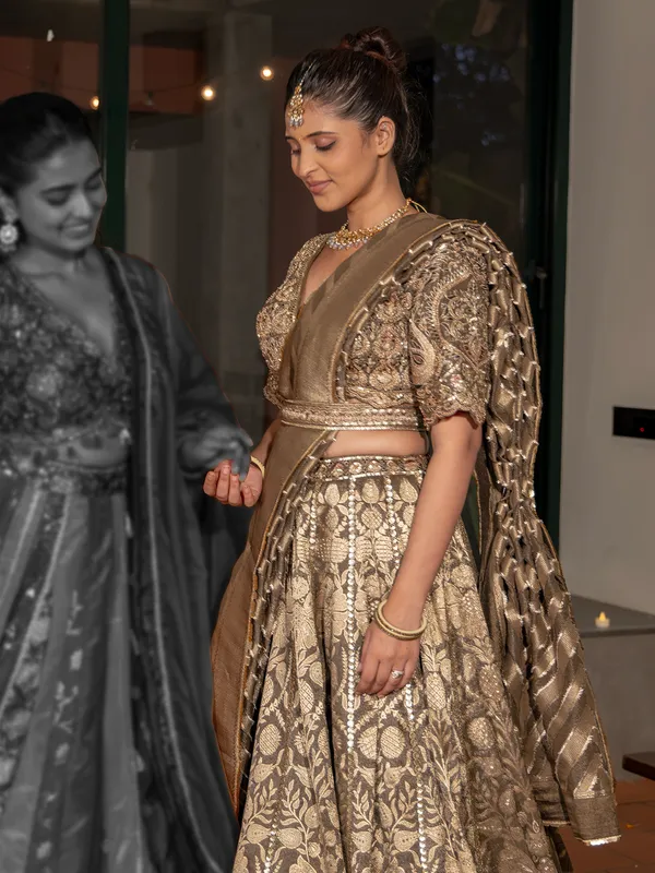 Dark olive silk lehenga choli for wedding