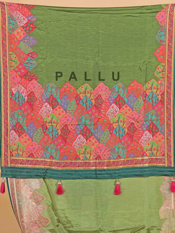Dark olive silk saree with attractive border