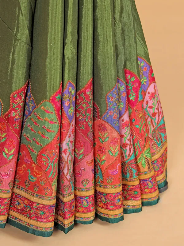 Dark olive silk saree with attractive border