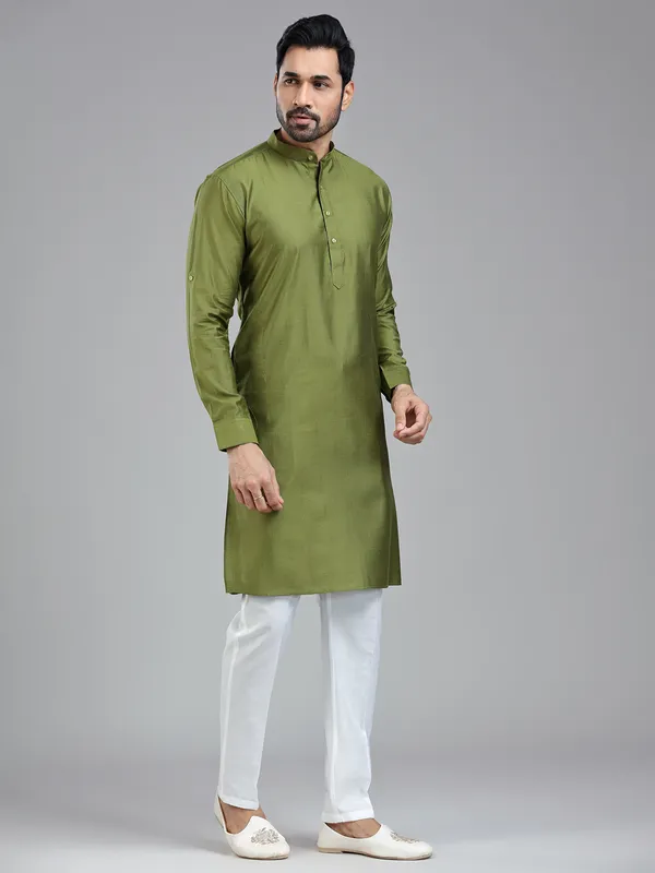 Dark olive simple festive wear kurta with pajama
