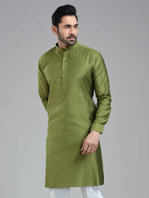 Dark olive simple kurta for festive wear