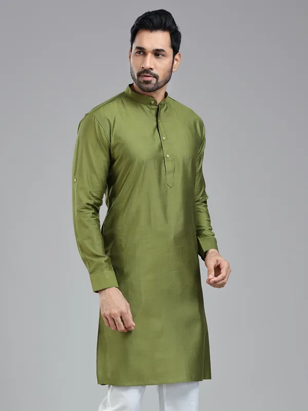 Dark olive simple kurta for festive wear