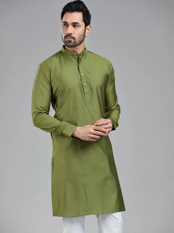 Dark olive simple kurta for festive wear