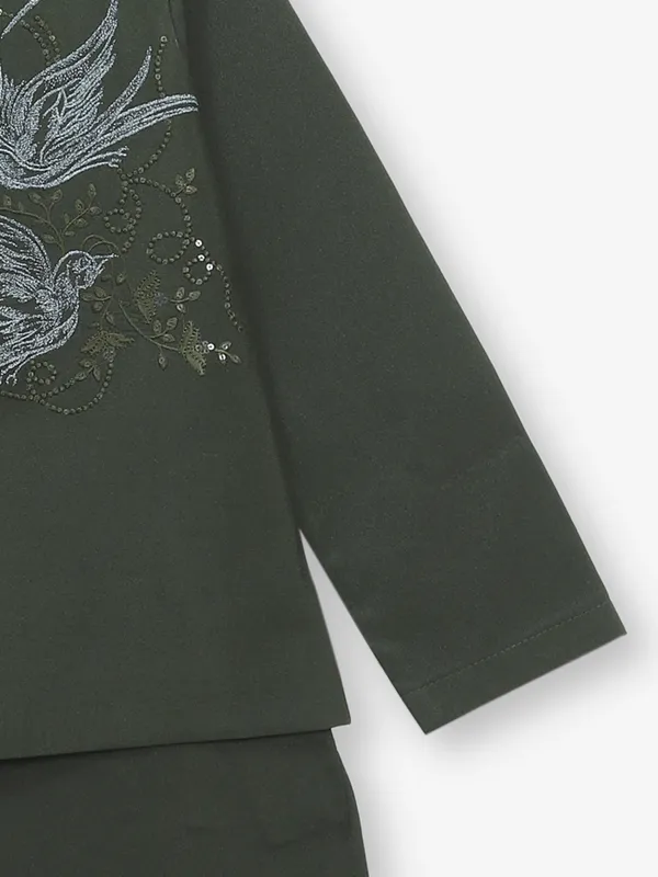 Dark olive terry rayon waistcoat set for boys