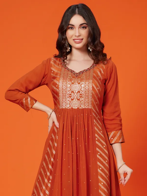 Dark orange georgette anarkali suit