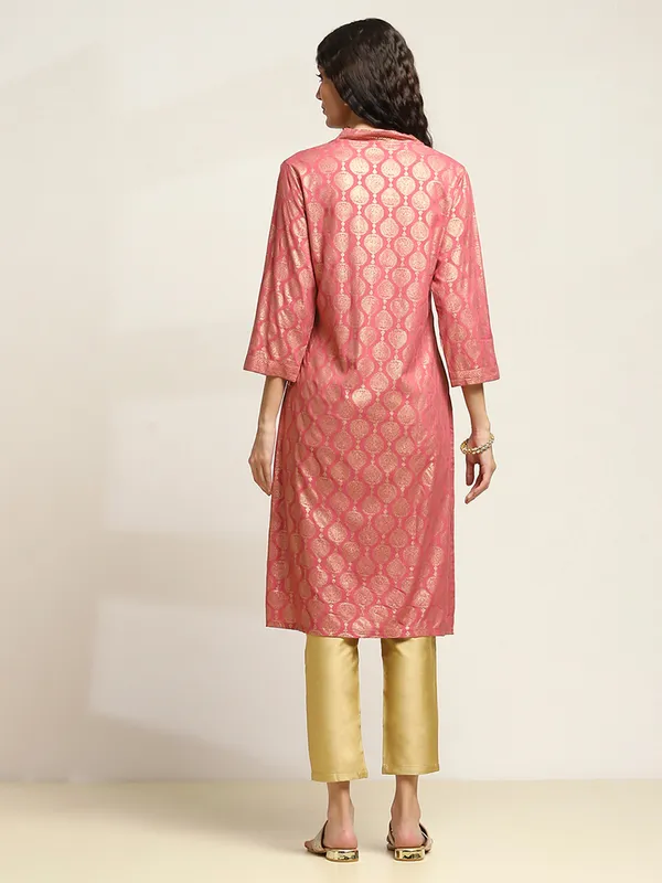 Dark peach cotton silk kurti with golden print