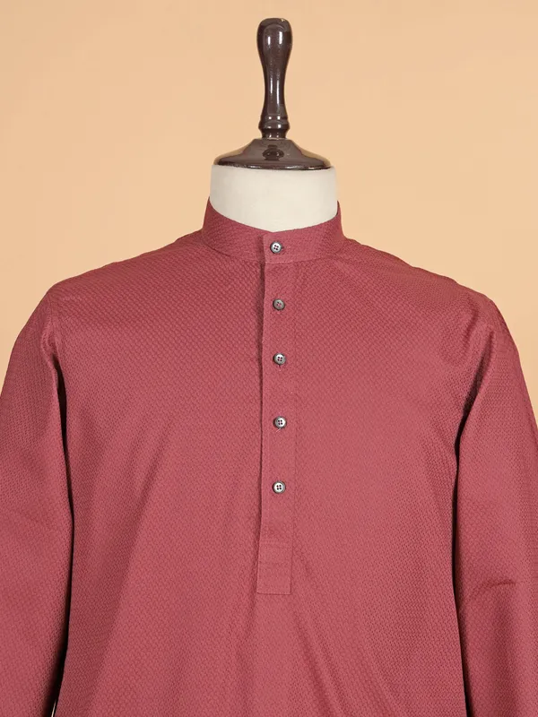 Dark peach plain cotton kurta suit