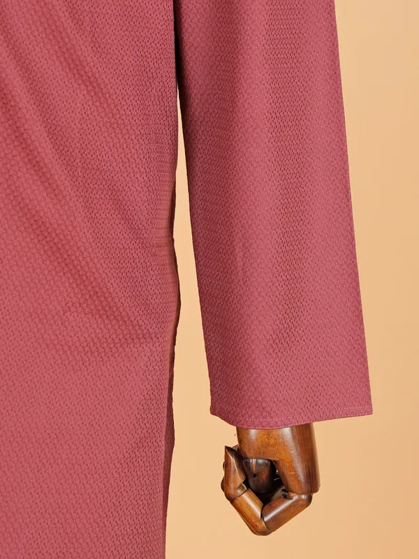 Dark peach plain cotton kurta suit