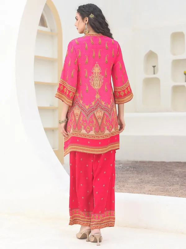 Dark peach printed crepe kurti set