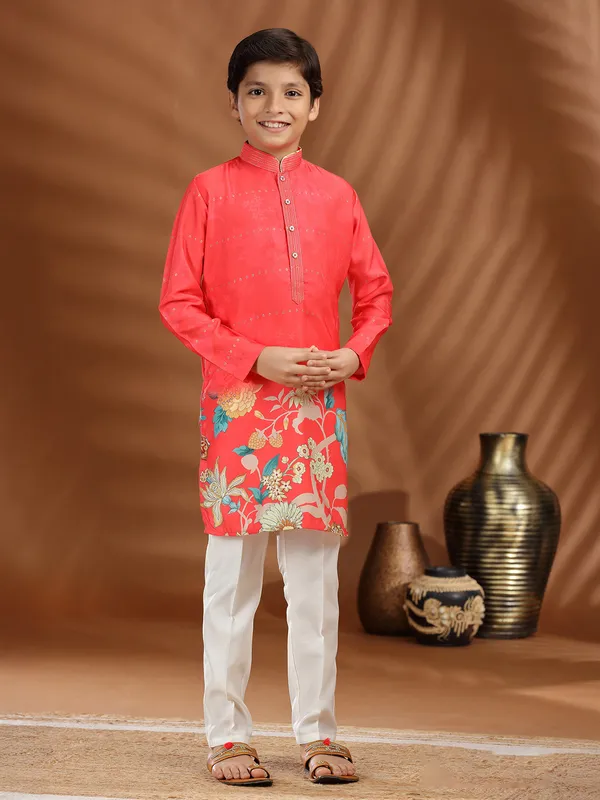 Dark peach silk kurta suit for boys
