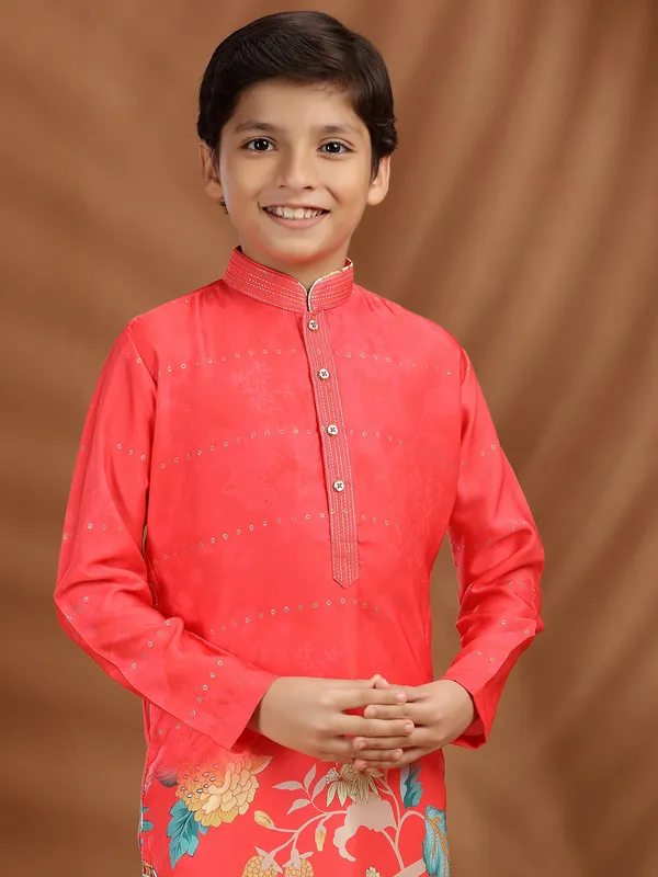 Dark peach silk kurta suit for boys