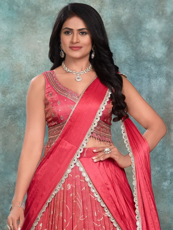 Dark peach silk lehenga choli