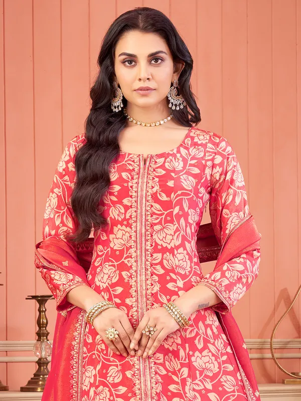 Dark peach silk printed salwar