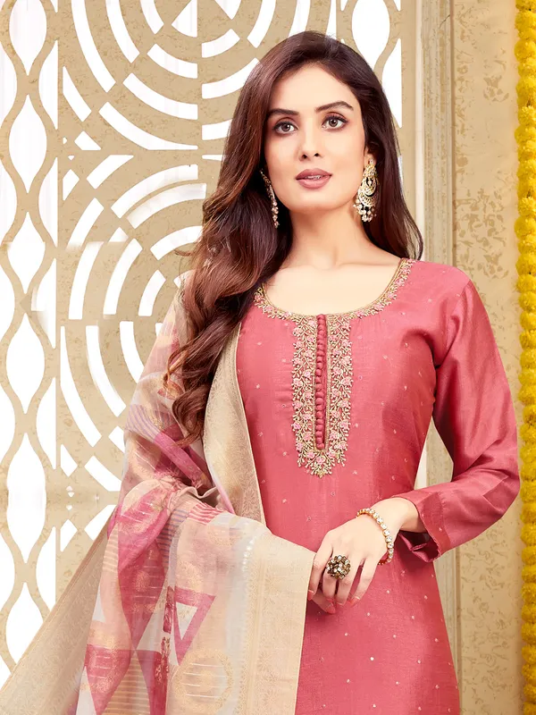 Dark peach silk salwar suit