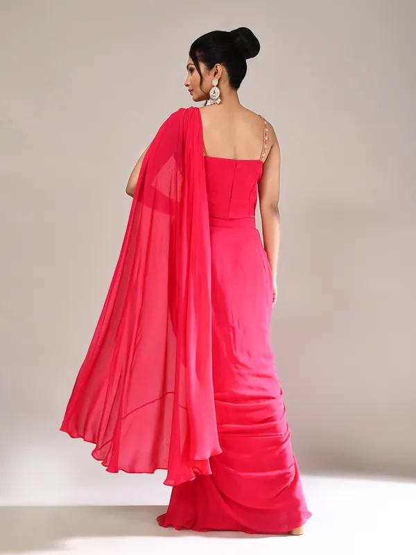 Dark pink chiffon designer indo western suit