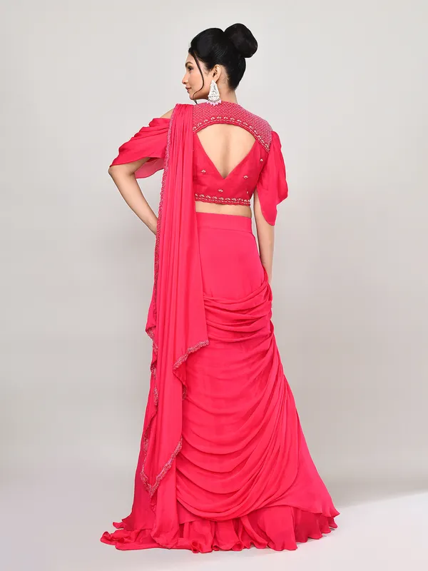 Dark pink chiffon designer lehenga choli