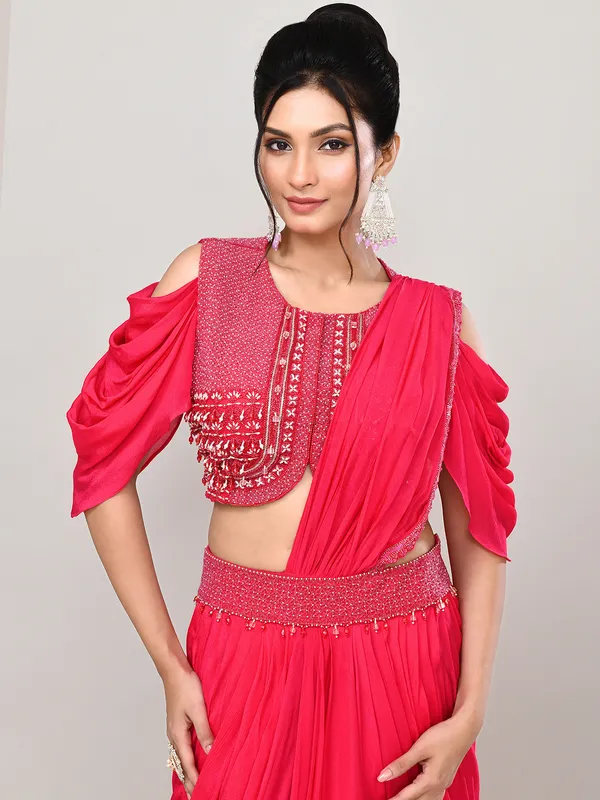 Dark pink chiffon designer lehenga choli