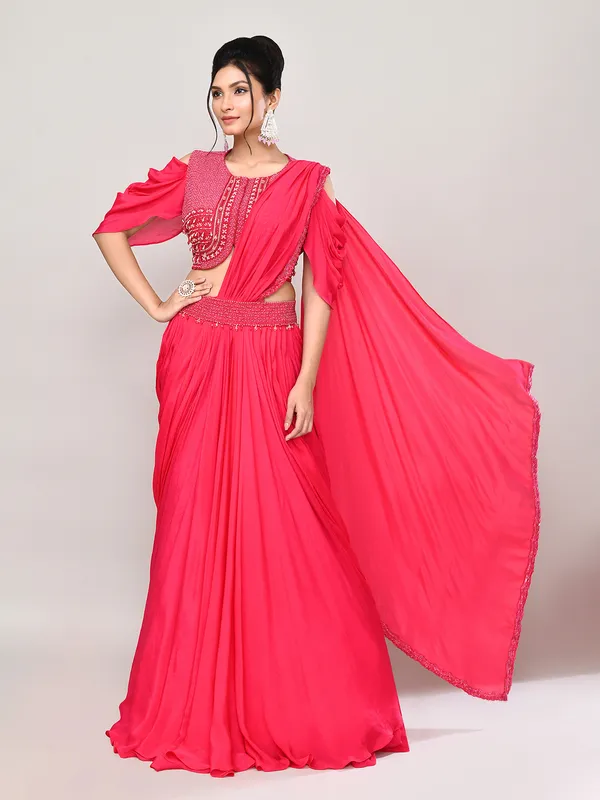 Dark pink chiffon designer lehenga choli