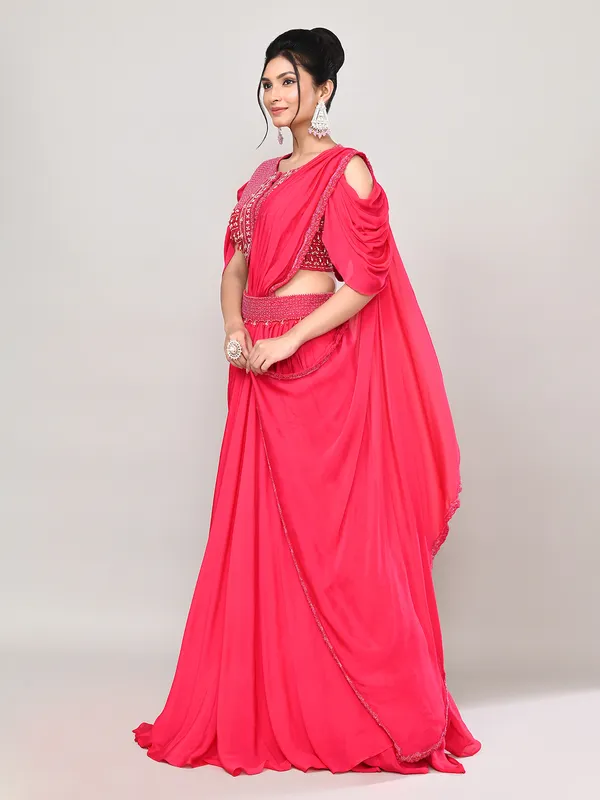 Dark pink chiffon designer lehenga choli