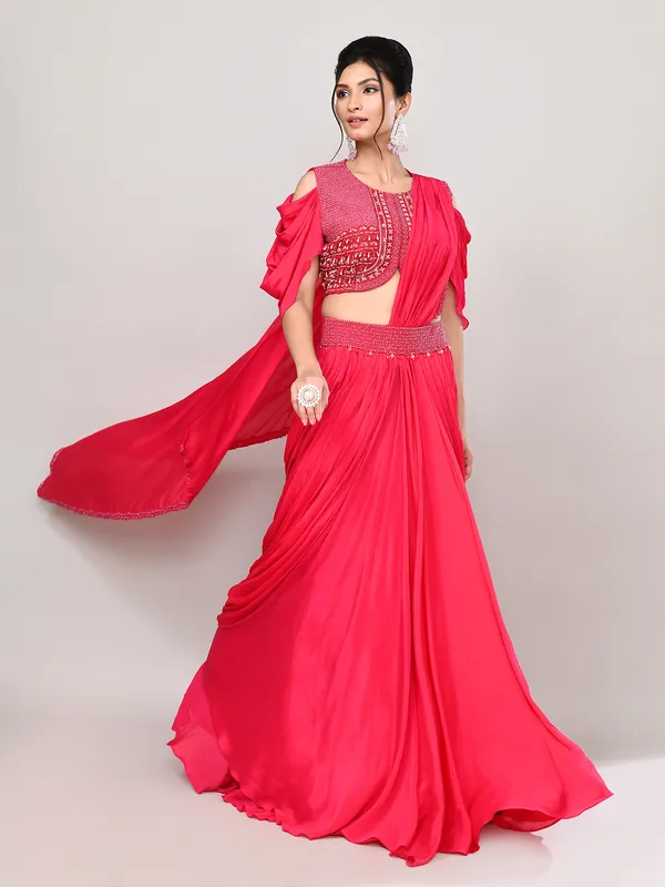 Dark pink chiffon designer lehenga choli