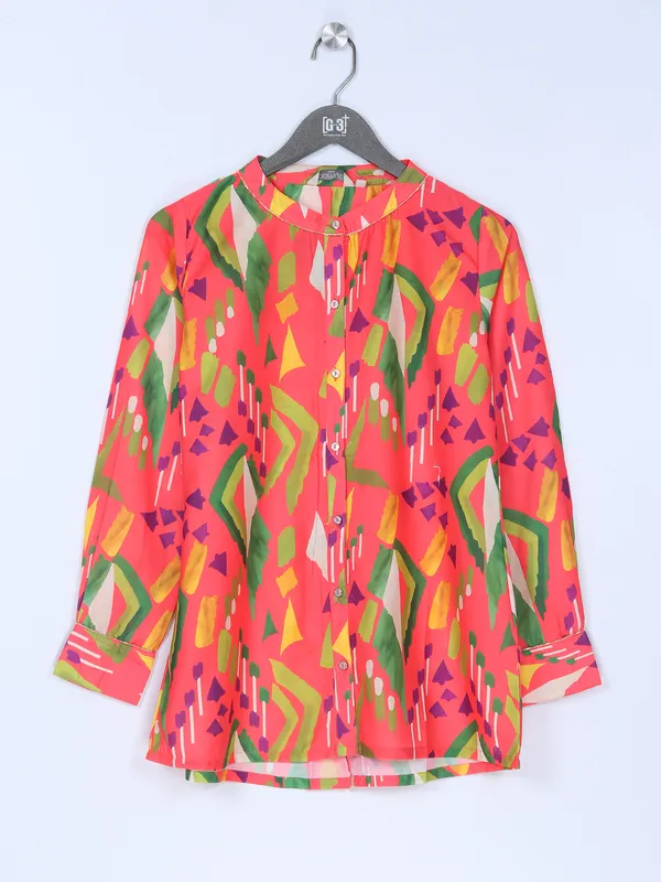 Dark pink crepe printed top