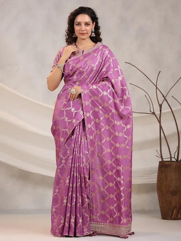 Dark pink dola silk saree