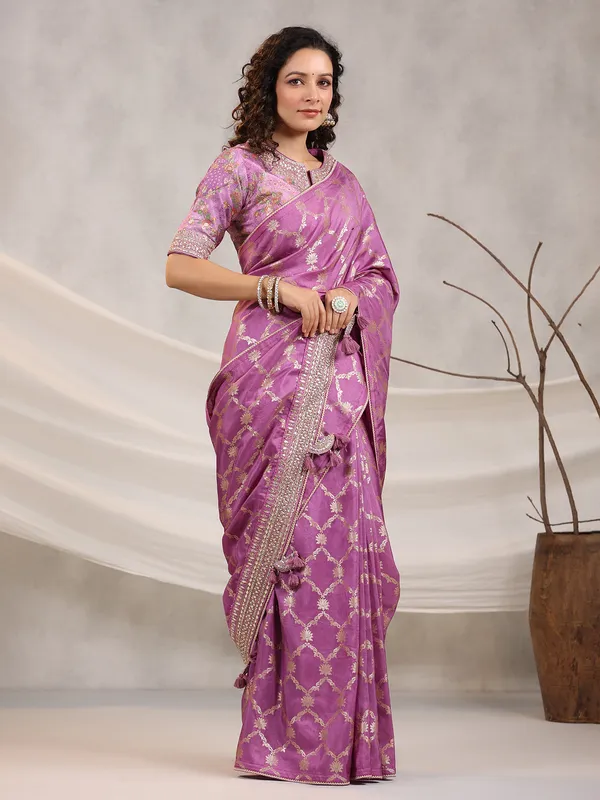 Dark pink dola silk saree