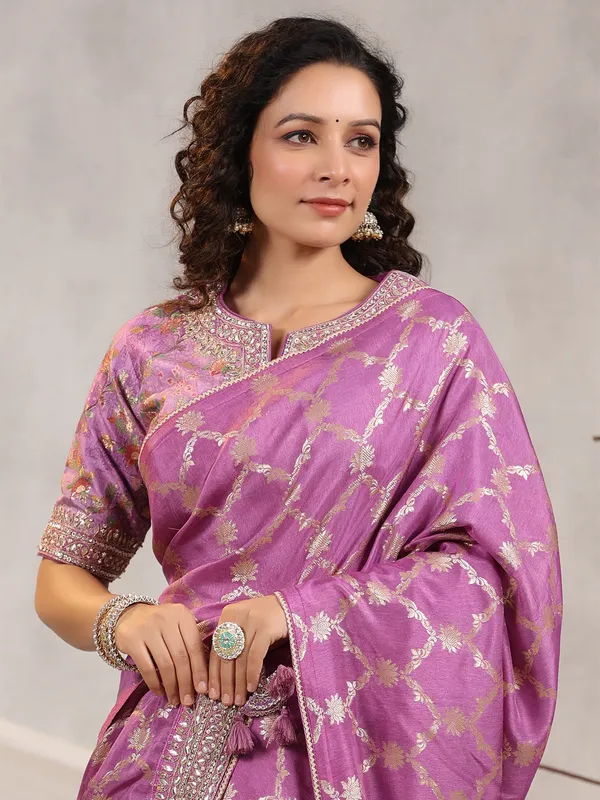 Dark pink dola silk saree