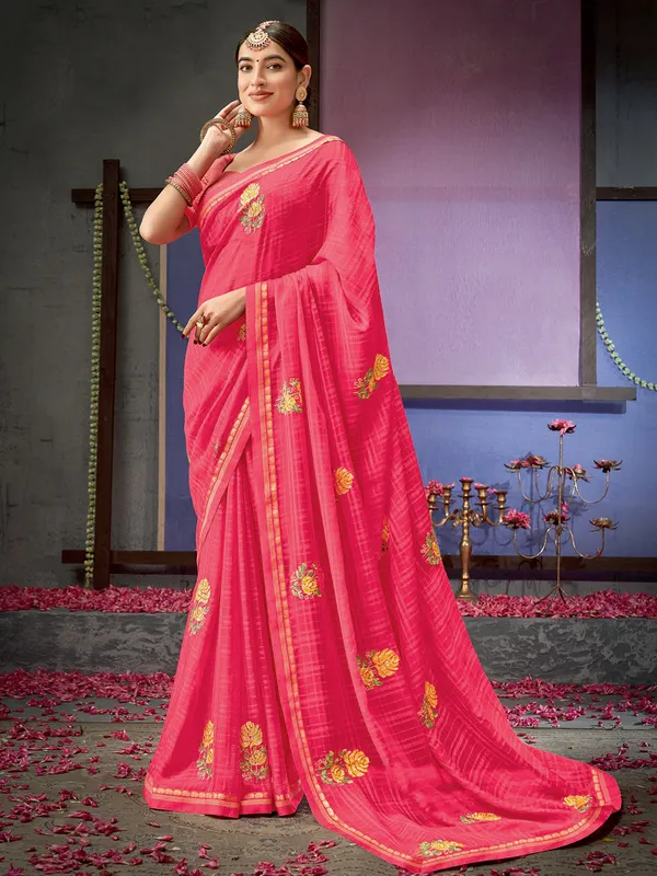 Dark pink georgette embroidery saree