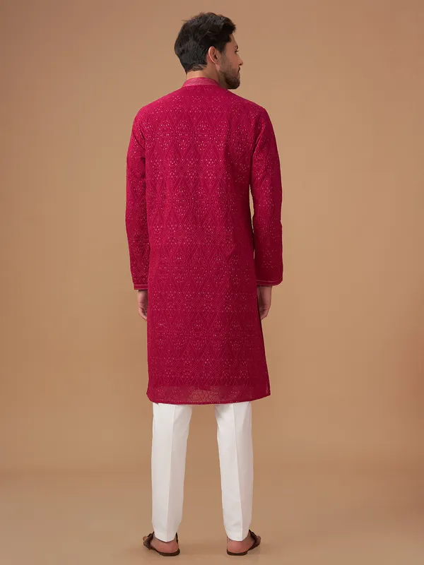 Dark pink georgette  Men Kurta pajama for festive